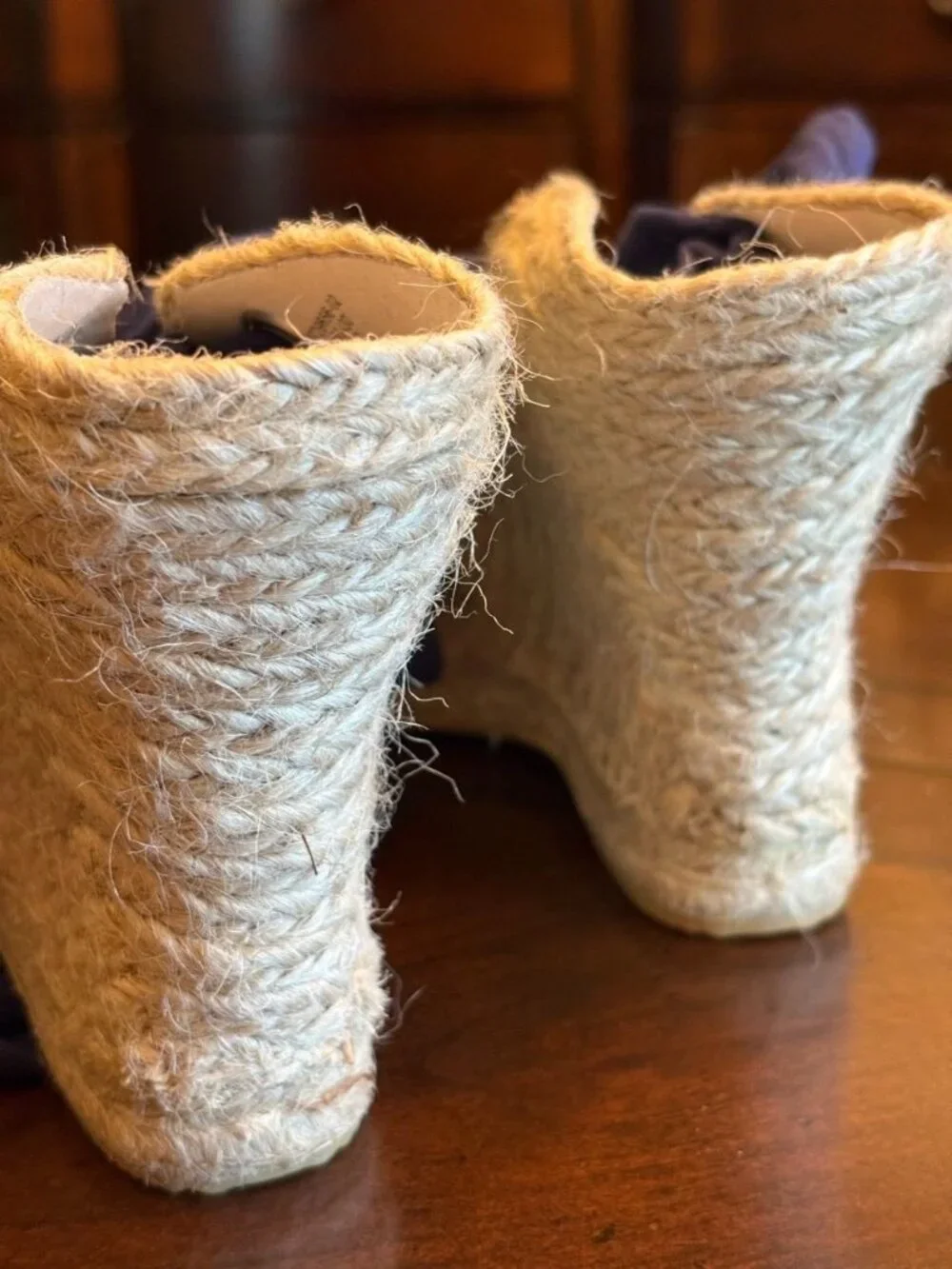 Old Navy Blue Lace Up Espadrille Wedge Sandals - Size 8.5